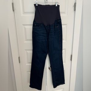 Dark rinse TALL maternity jeans bootcut full belly panel
